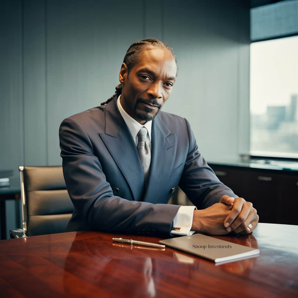 Snoop Dogg in a business meeting or boardroom setting