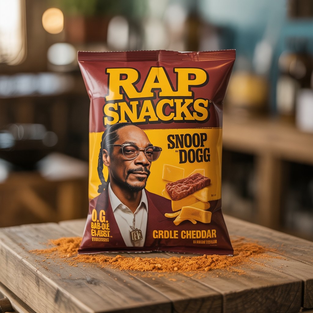 The iconic yellow bag that started a hip-hop snacking revolution Snoop Dogg O.G. Bar-B-Que Cheddar chips bag displayed prominently