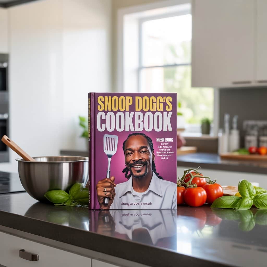 The hip-hop legend’s culinary masterpiece has sold over 1.5 million copies worldwide Snoop Dogg's From Crook to Cook cookbook cover with kitchen background