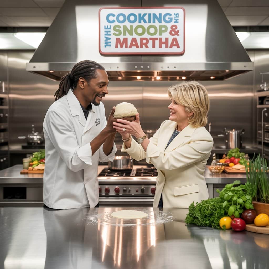 Snoop Dogg and Martha Stewart cooking together on their TV show
