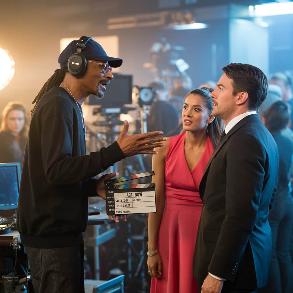 Snoop Dogg directing a scene on a movie set