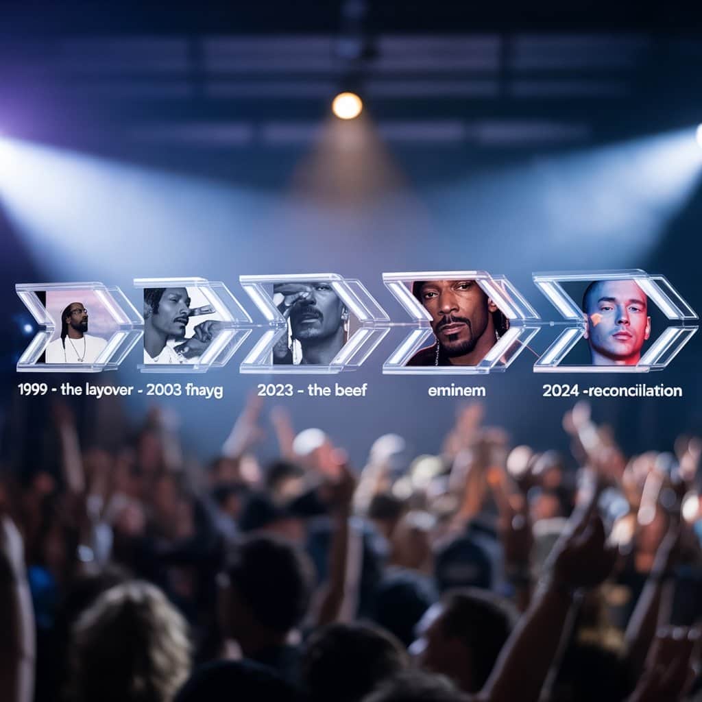 Timeline showing evolution of Snoop Dogg and Eminem relationship
