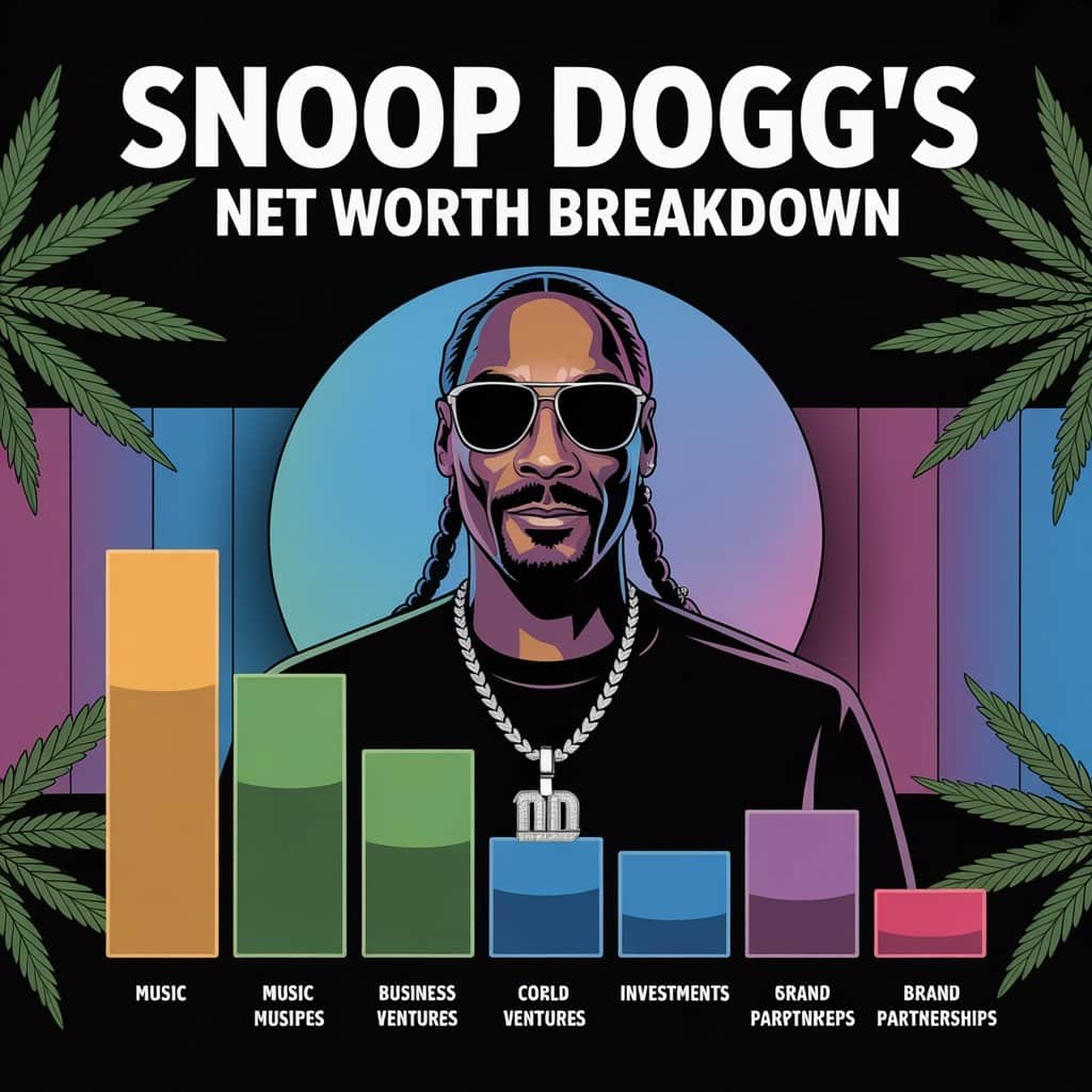 From music to mogul – Snoop’s diverse financial portfolio in 2025 Snoop Dogg business empire infographic showing net worth breakdown