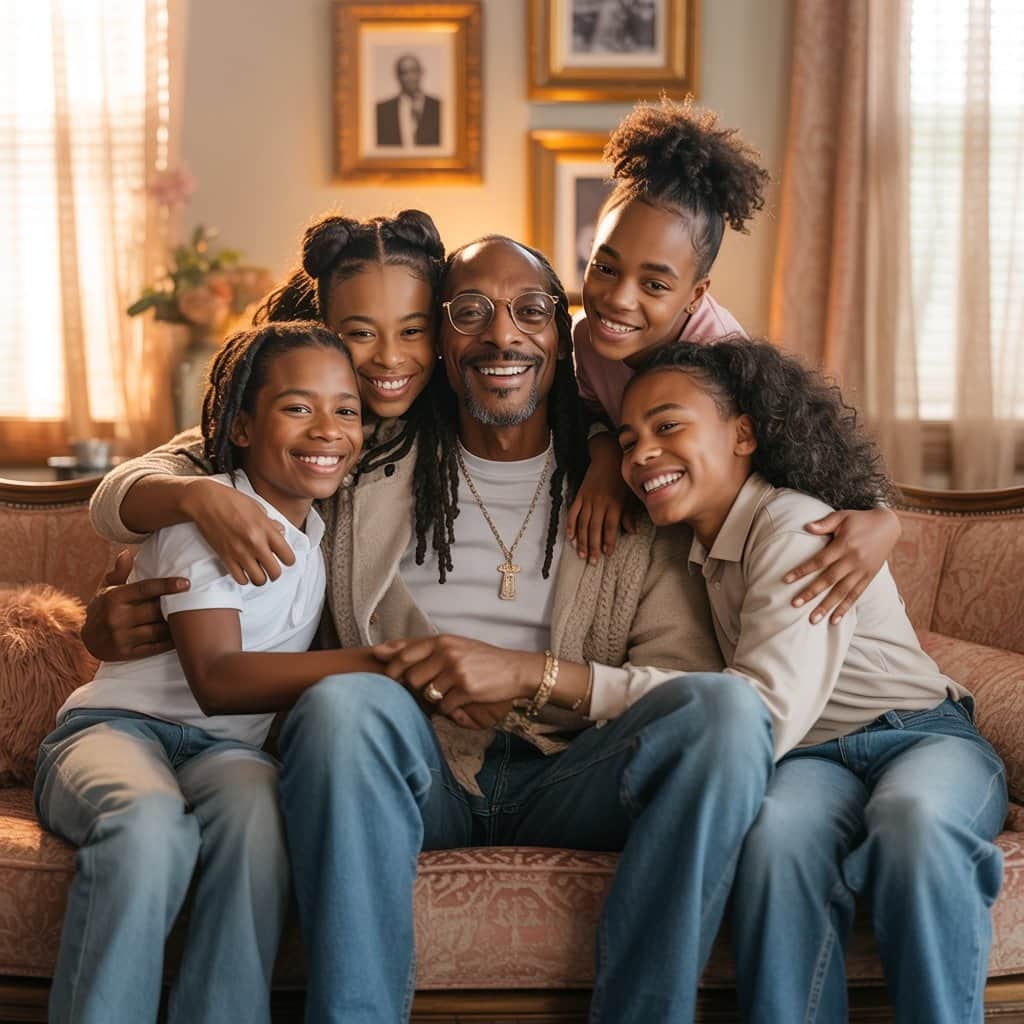 Snoop Dogg surrounded by his four children at a recent family celebration Snoop Dogg with his four children at a family gathering
