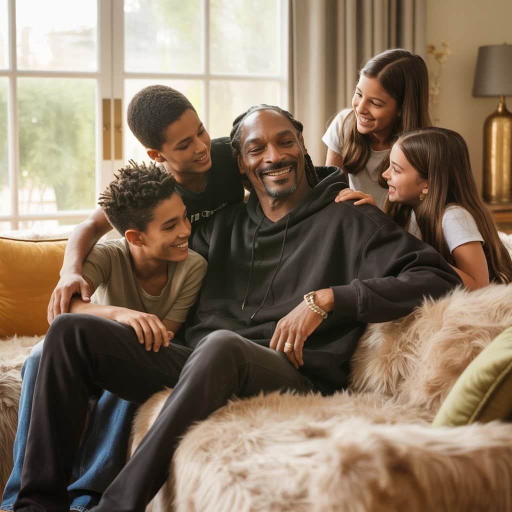 Snoop Dogg with his four children at a family gathering
