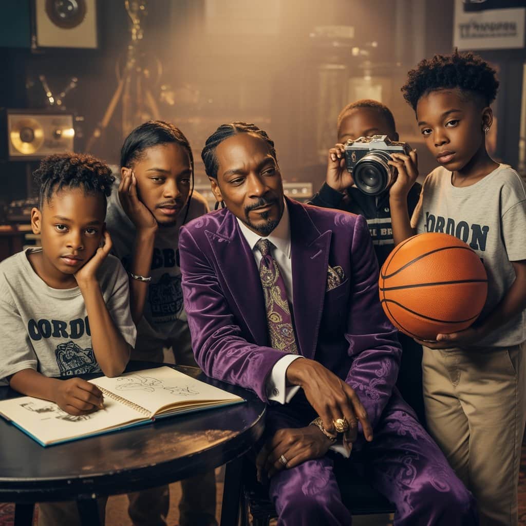 Snoop Dogg with his four children Cordé, Cordell, Julian, and Cori Broadus