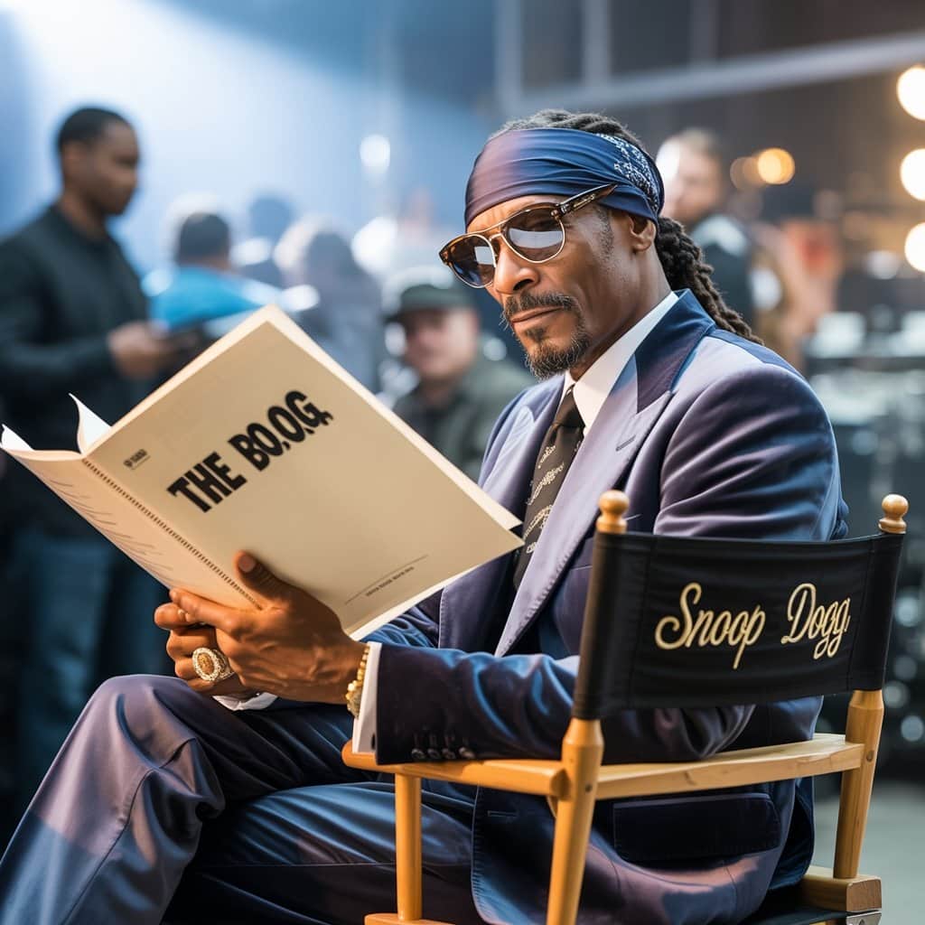 Snoop Dogg on a movie set during filming