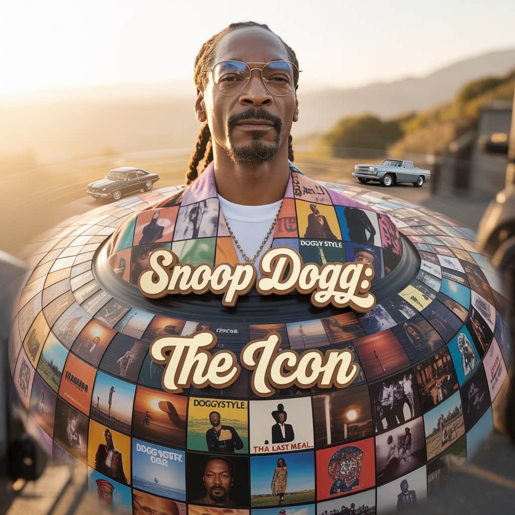 From Doggystyle to today—a visual journey through hip-hop history Collage of Snoop Dogg's iconic album covers and memorable career moments