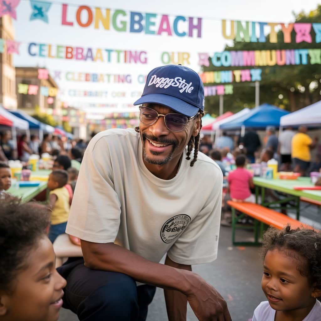 Snoop Dogg at recent Long Beach community event with local youth