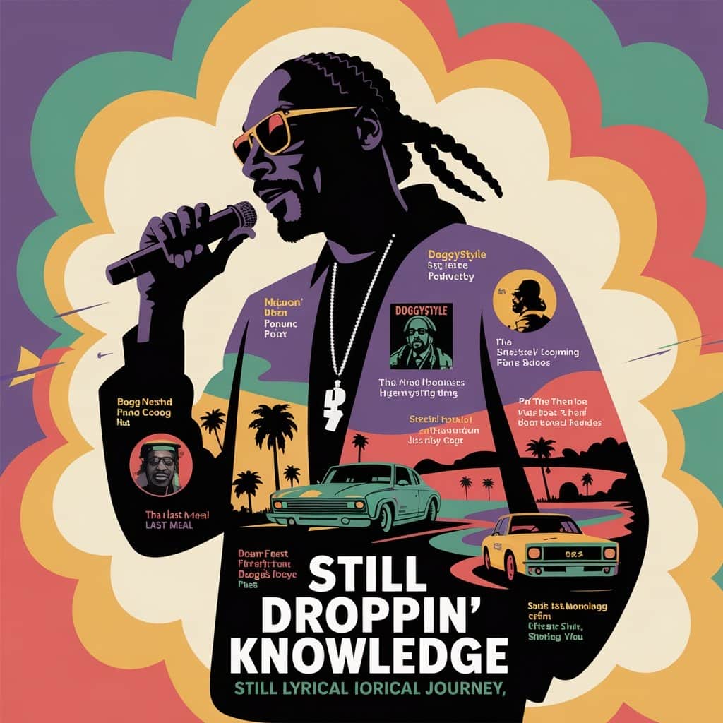 Visual timeline showing Snoop Dogg's lyrical evolution from the 1990s to present