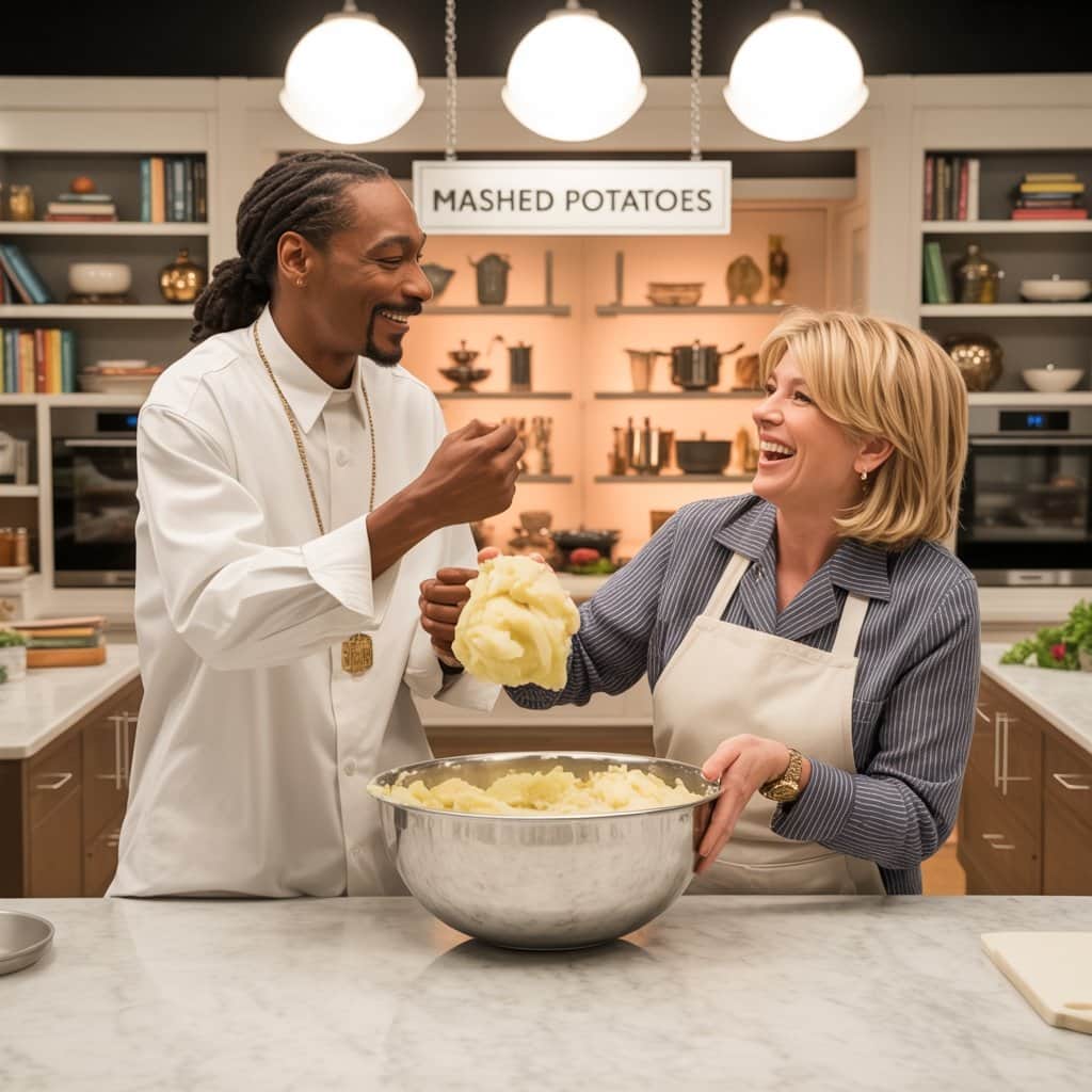 Snoop Dogg teaching Martha Stewart to make mashed potatoes on her 2008 show