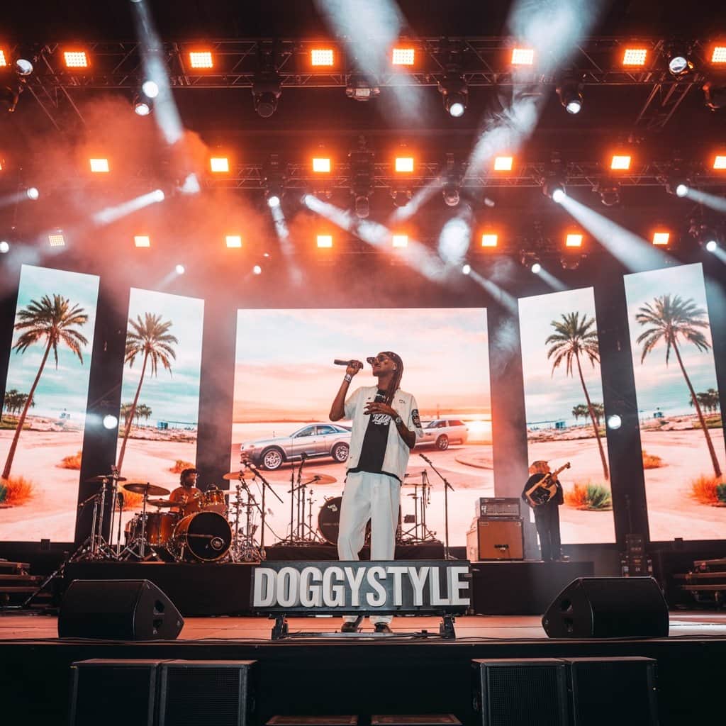 The impressive visual elements of Snoop’s latest tour Snoop Dogg's elaborate stage setup with lighting and visual effects