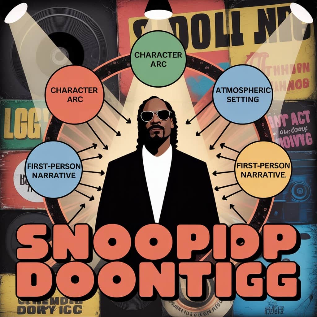 Creative visualization of different storytelling techniques used in Snoop Dogg's music