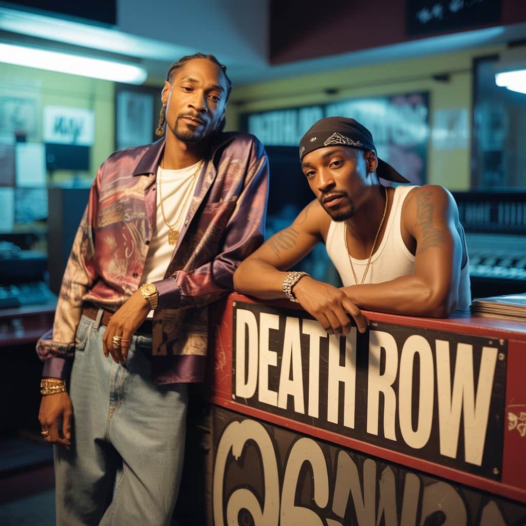 Snoop Dogg and Tupac Shakur during their Death Row Records collaboration period