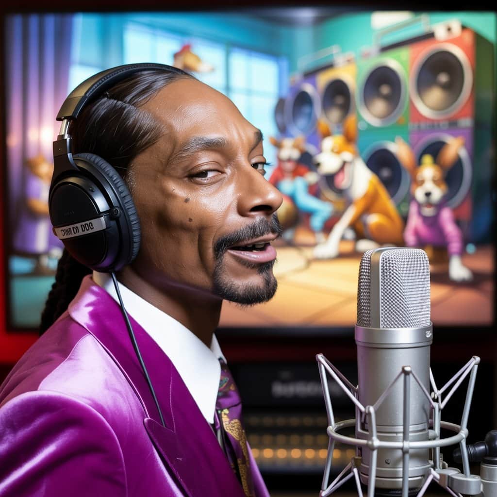 Snoop Dogg Voice Acting Recording Session Snoop Dogg in recording studio booth for voice acting work