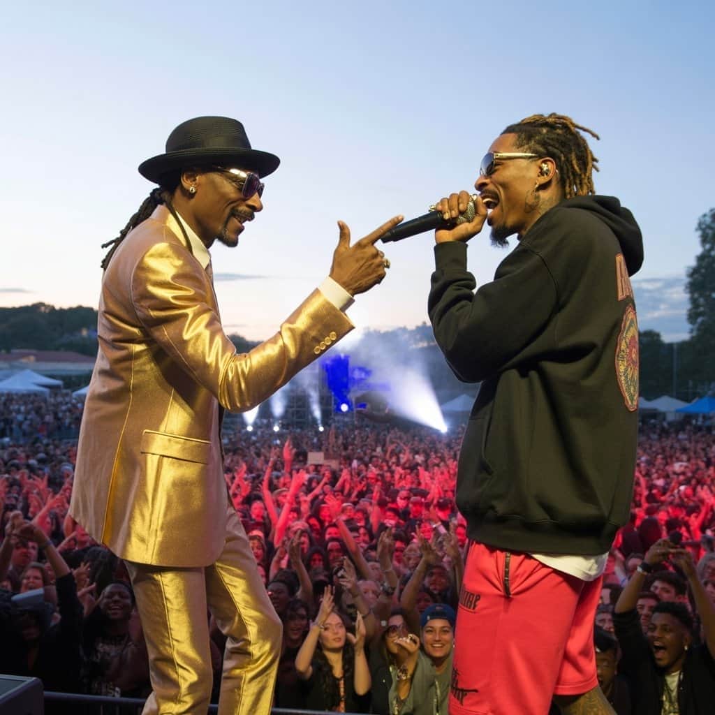 Snoop Dogg and Wiz Khalifa performing together on stage