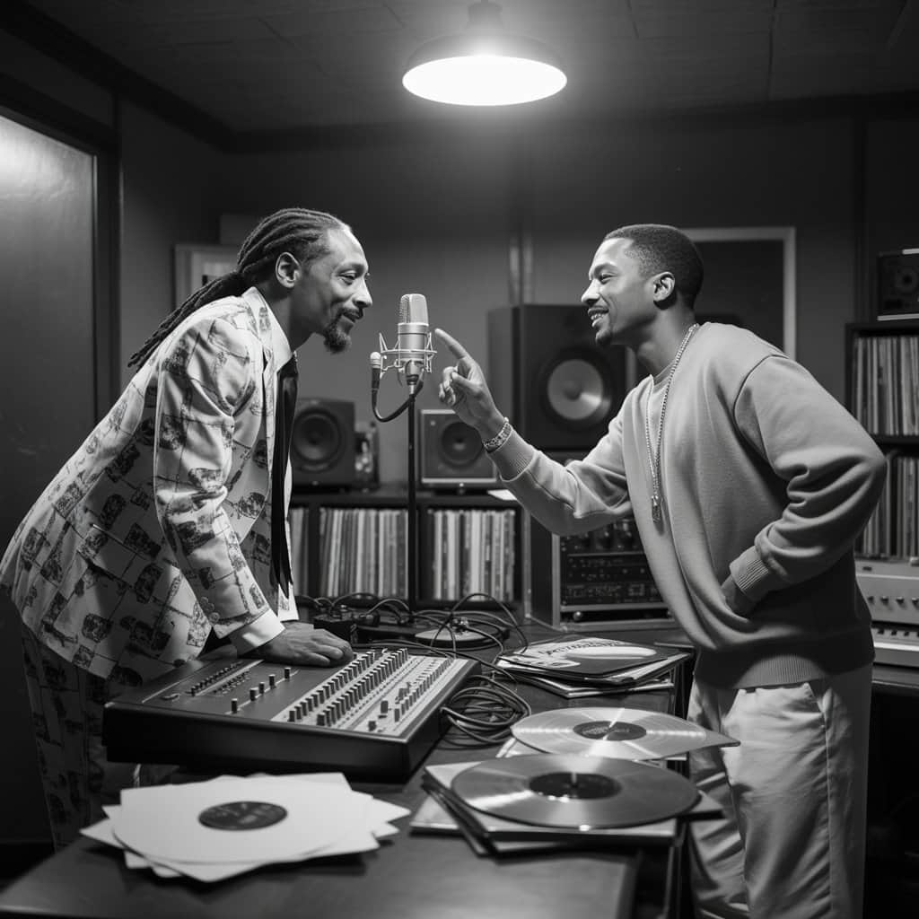 Snoop Dogg and Pharrell Williams during the recording sessions for “Drop It Like It’s Hot” (2004) Snoop Dogg and Pharrell Williams in recording studio for "Drop It Like It's Hot"