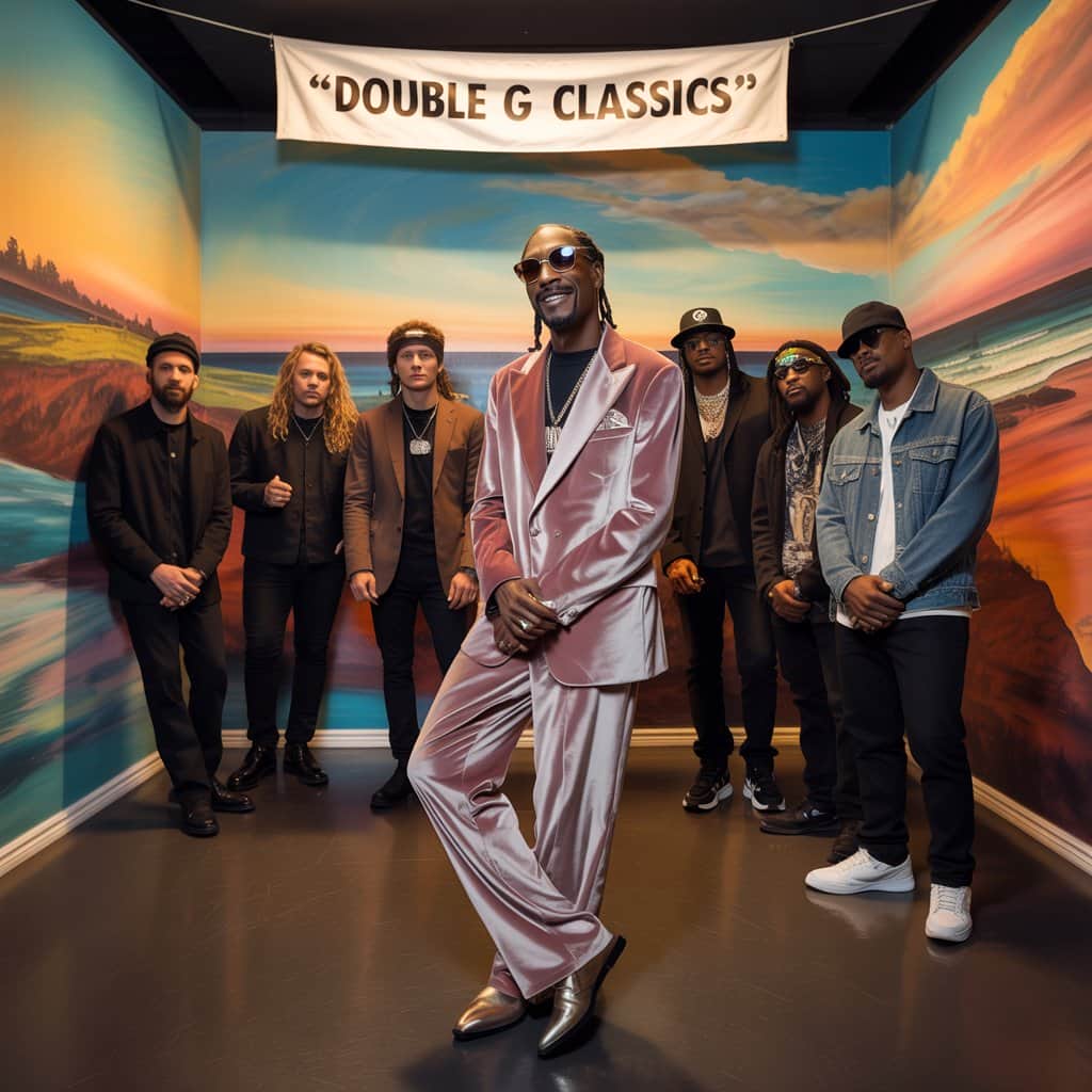 Snoop Dogg surrounded by the talented artists who contributed to his triumphant return Snoop Dogg with various guest artists and collaborators from the Blue Carpet Treatment album