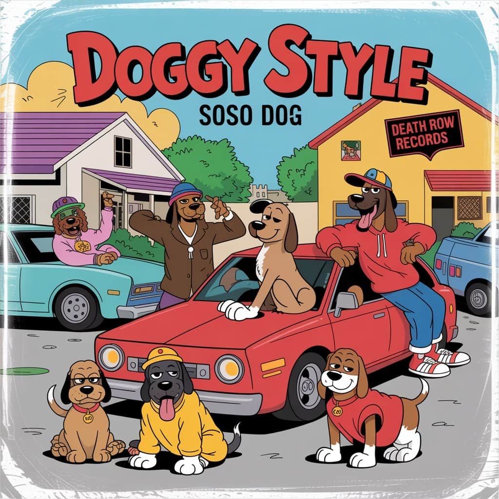 The groundbreaking debut album containing “Tha Shiznit” Snoop Dogg Doggystyle album cover featuring the iconic artwork by Joe Cool