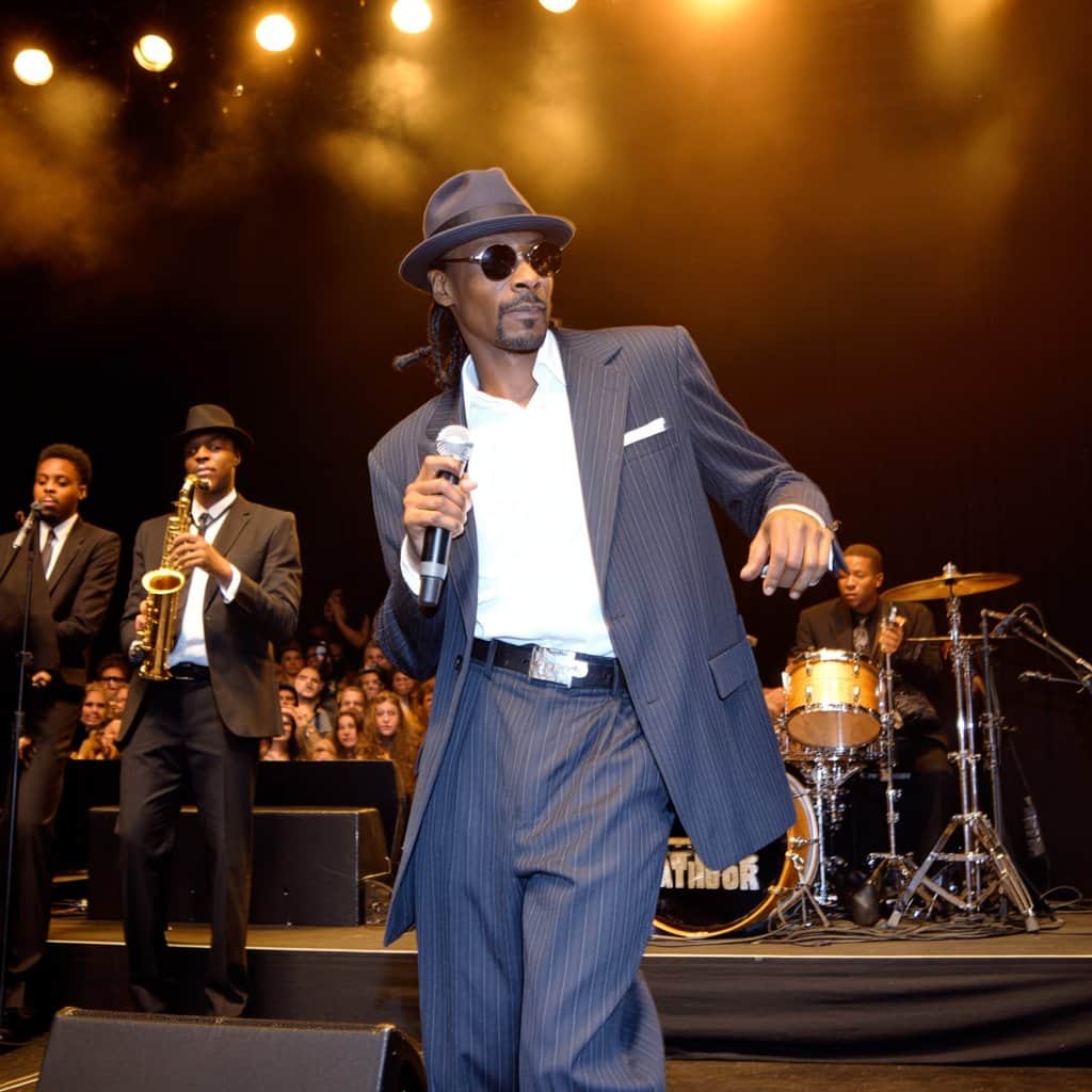 Snoop bringing Tha Doggfather tracks to life during performances in 1997 Snoop Dogg performing songs from Tha Doggfather era on stage