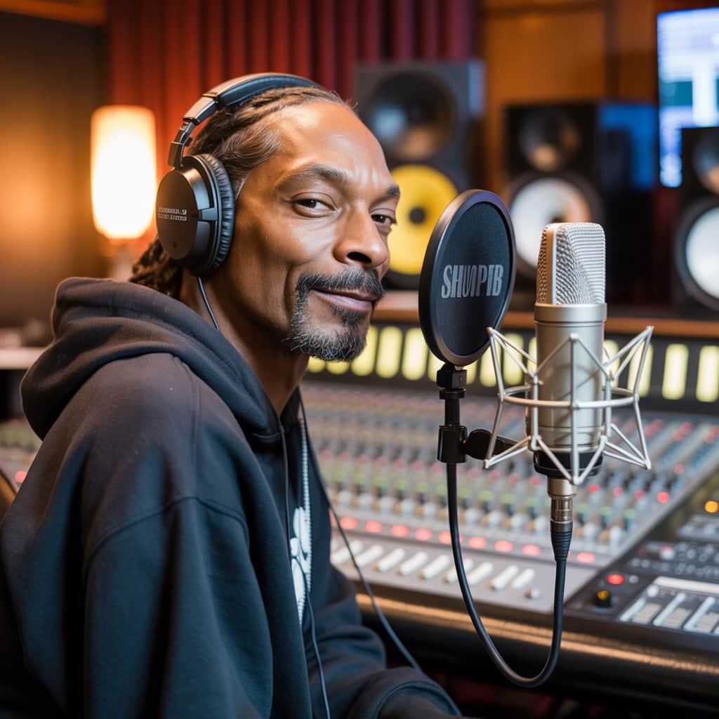 Snoop Dogg perfecting his craft during the year-long recording process Snoop Dogg recording in a professional studio during the Blue Carpet Treatment sessions