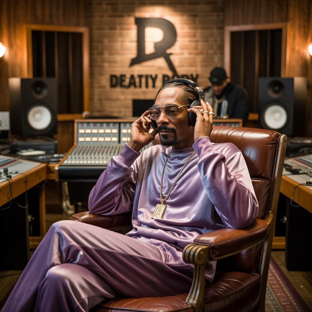 Snoop working with producers during the album’s creation in 1996 Snoop Dogg in recording studio during Tha Doggfather sessions