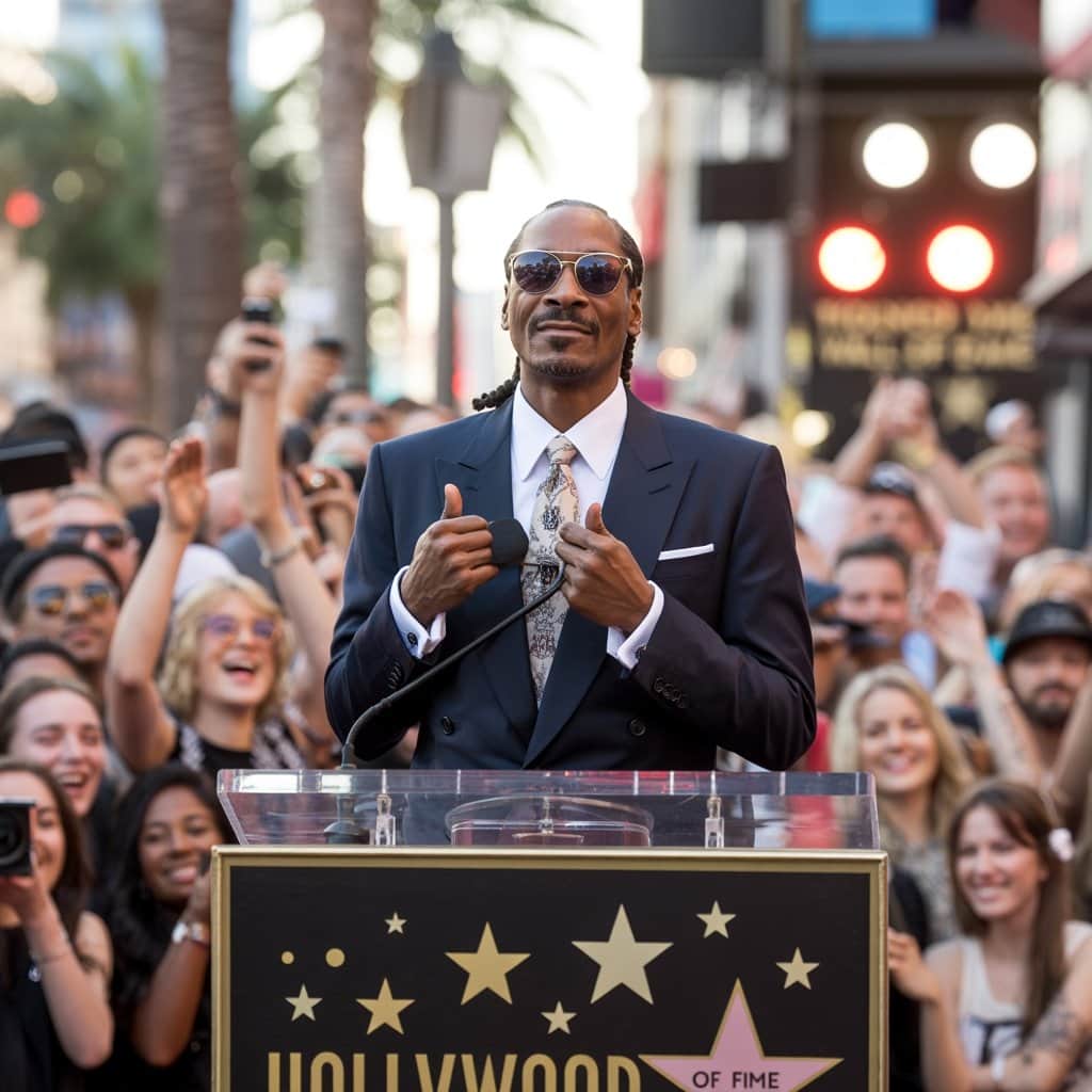 Snoop Dogg delivering his iconic self-affirmation speech in 2018 Snoop Dogg giving his famous "I wanna thank me" speech at Hollywood Walk of Fame ceremony