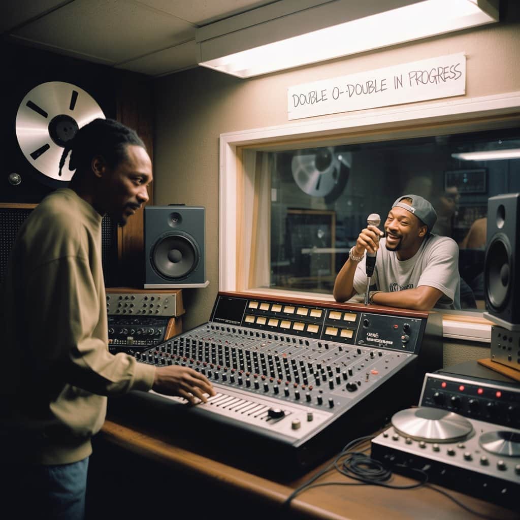 Snoop Dogg and Dr. Dre collaborating during the Doggystyle recording sessions (1993) Snoop Dogg and Dr. Dre in the recording studio during Doggystyle sessions