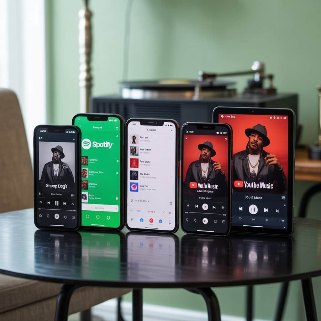 Streaming platforms showcasing Snoop Dogg's music catalogs