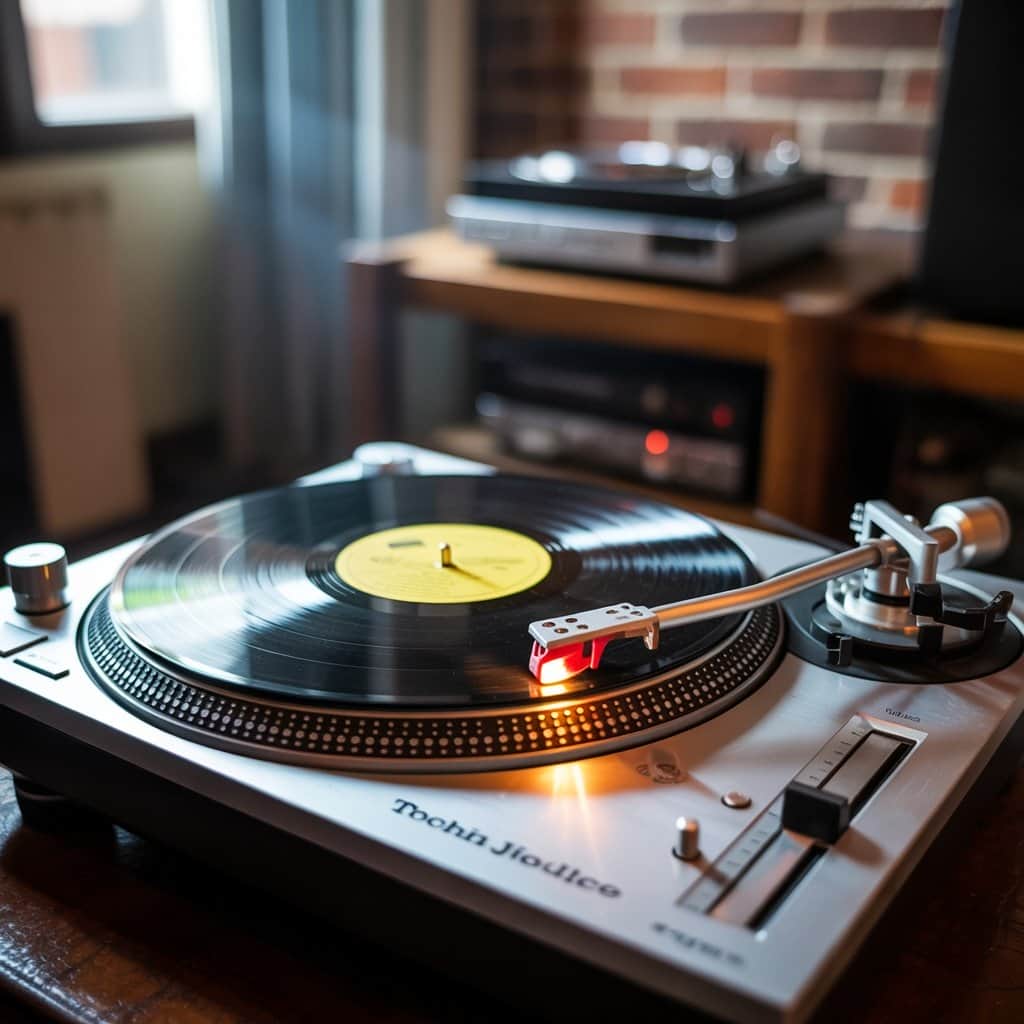 Vinyl record player playing Snoop Dogg's Gin and Juice track from Doggystyle