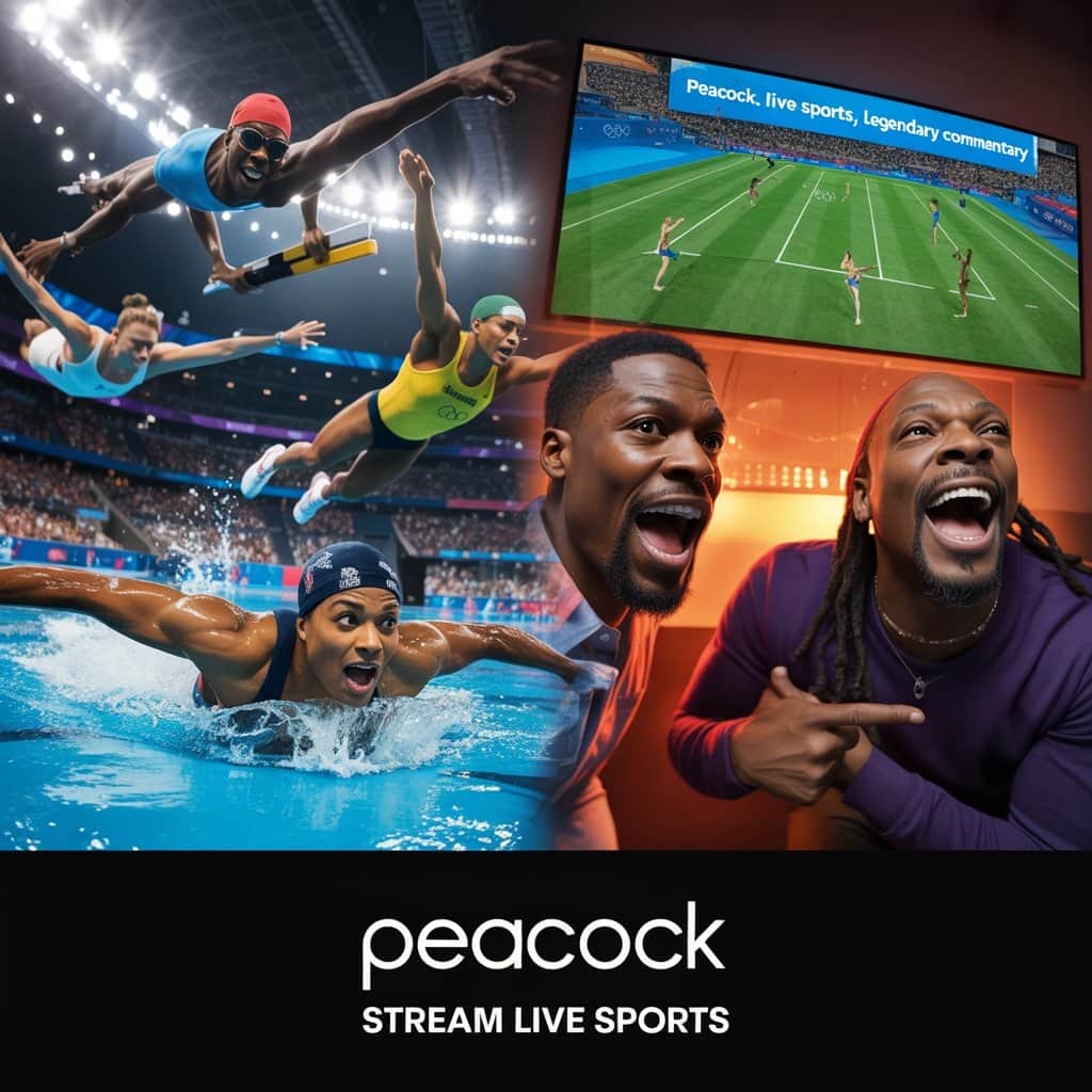 Split screen showing Olympic athletes competing alongside Hart and Snoop's animated reactions