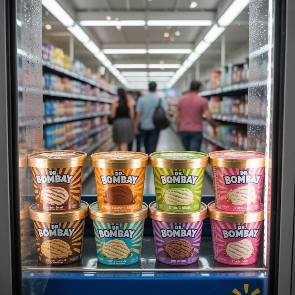 Find Snoop Dogg’s ice cream in over 3,500 Walmart locations across America Dr. Bombay ice cream displayed in Walmart freezer section alongside other premium brands