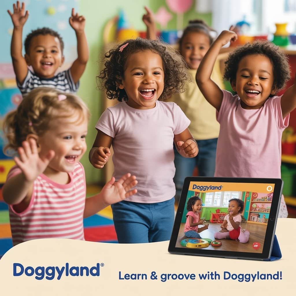 Young learners developing social-emotional skills through Doggyland-inspired activities Children engaging with educational activities inspired by Doggyland