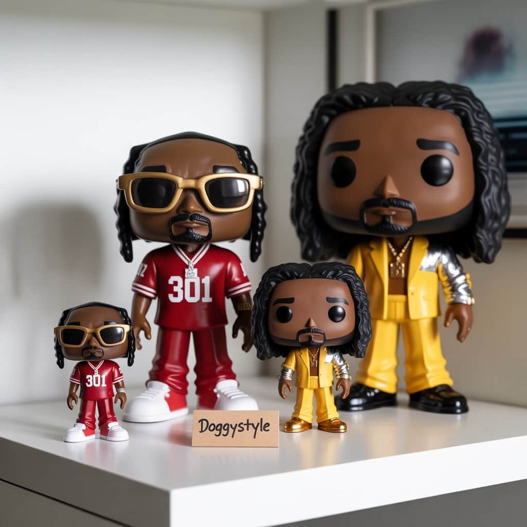 Four essential Snoop Dogg Funko Pop figures including red jersey and disco variants