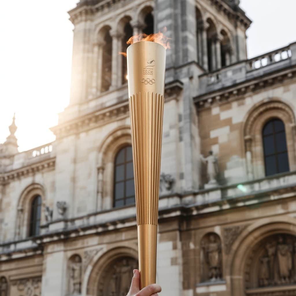 Mathieu Lehanneur’s innovative torch design perfectly complemented Snoop’s contemporary image Close-up of the champagne-gold Olympic torch design by Mathieu Lehanneur
