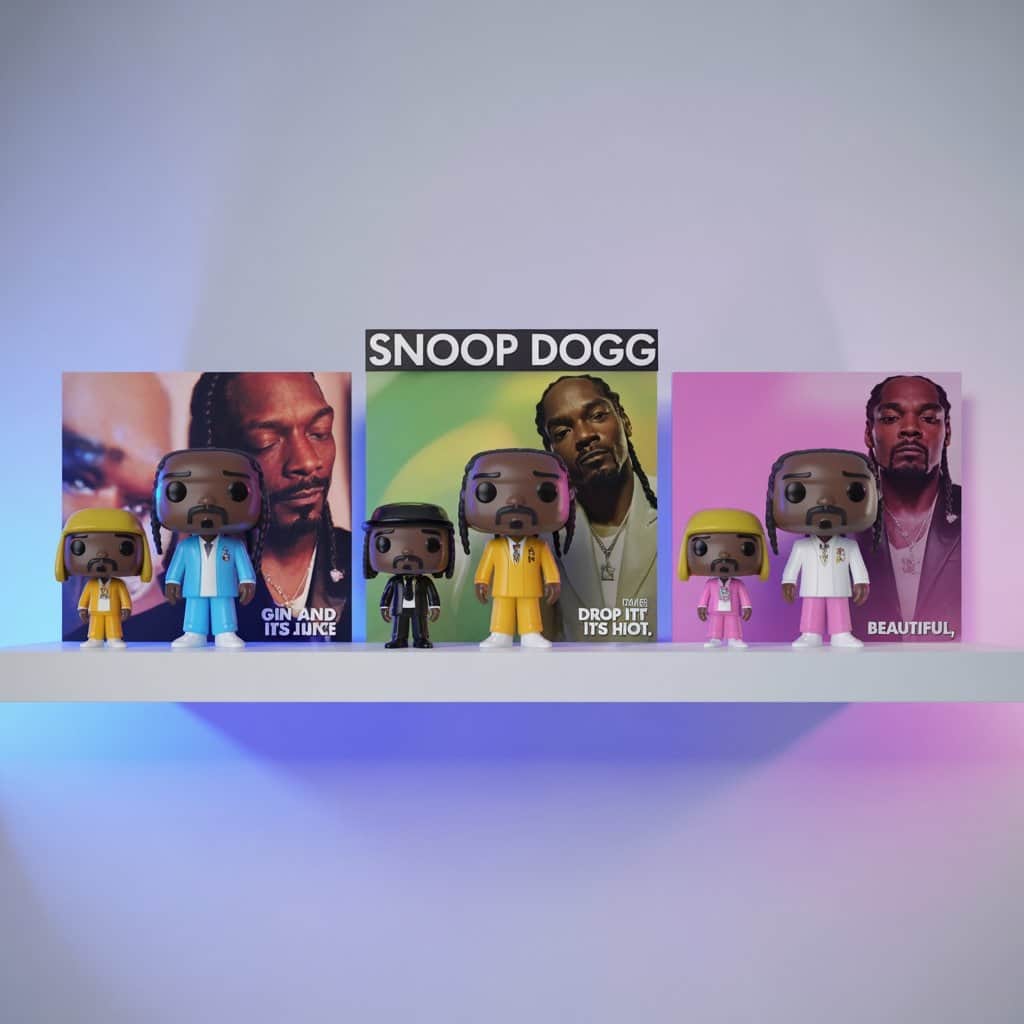 Funko Pop figures capturing Snoop’s most memorable visual moments Snoop Dogg Funko Pop figures recreating iconic music video scenes