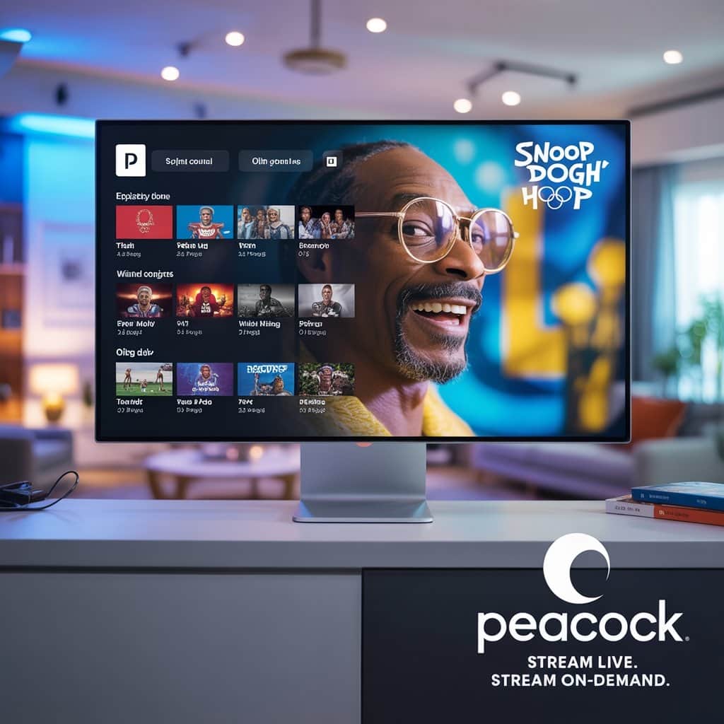 Your gateway to reliving every hilarious and insightful moment Peacock streaming service interface showing Snoop Dogg Olympics commentary content