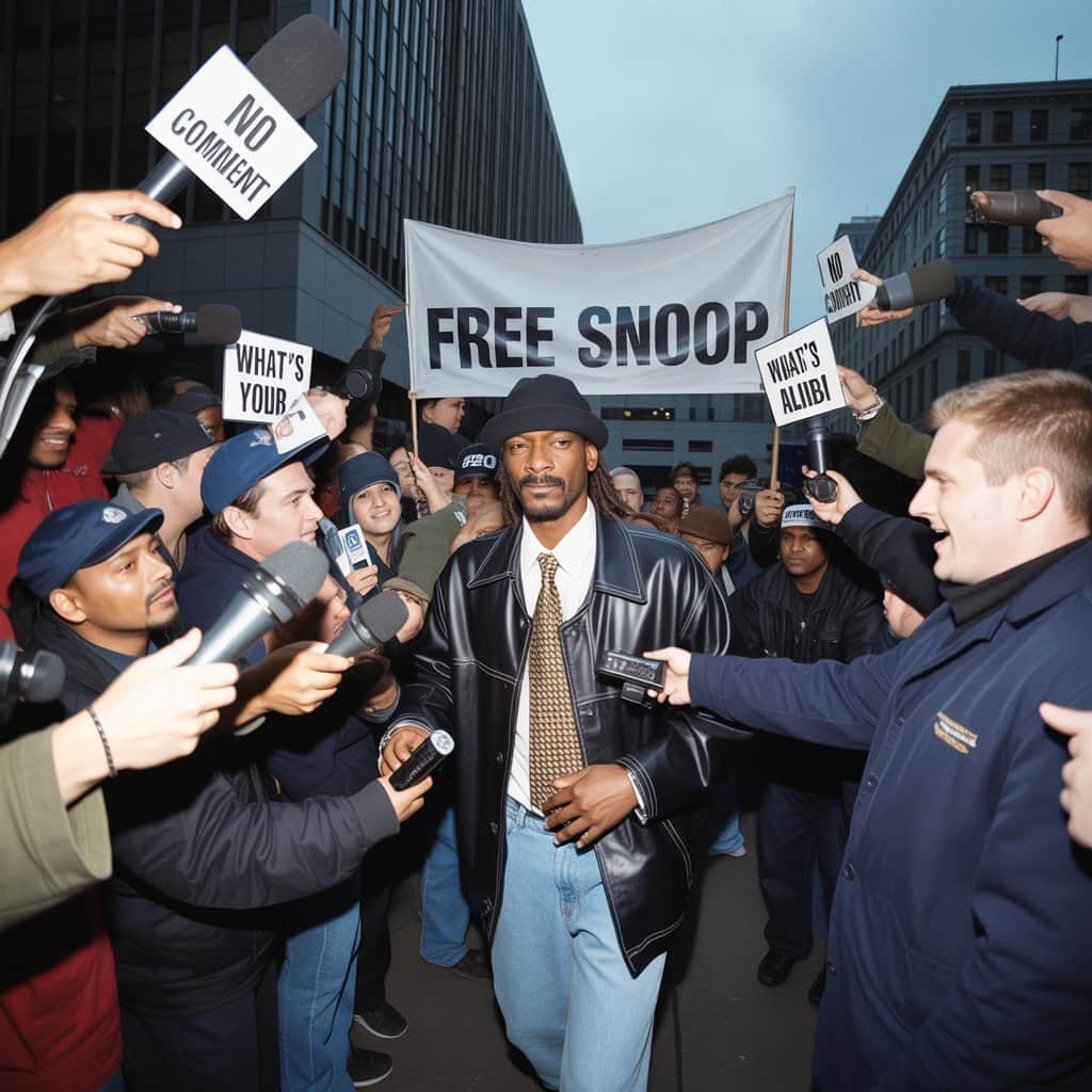 Media attention during Snoop Dogg’s trial marked a turning point in his relationship with gang life Media coverage outside courthouse during Snoop Dogg's 1995 murder trial
