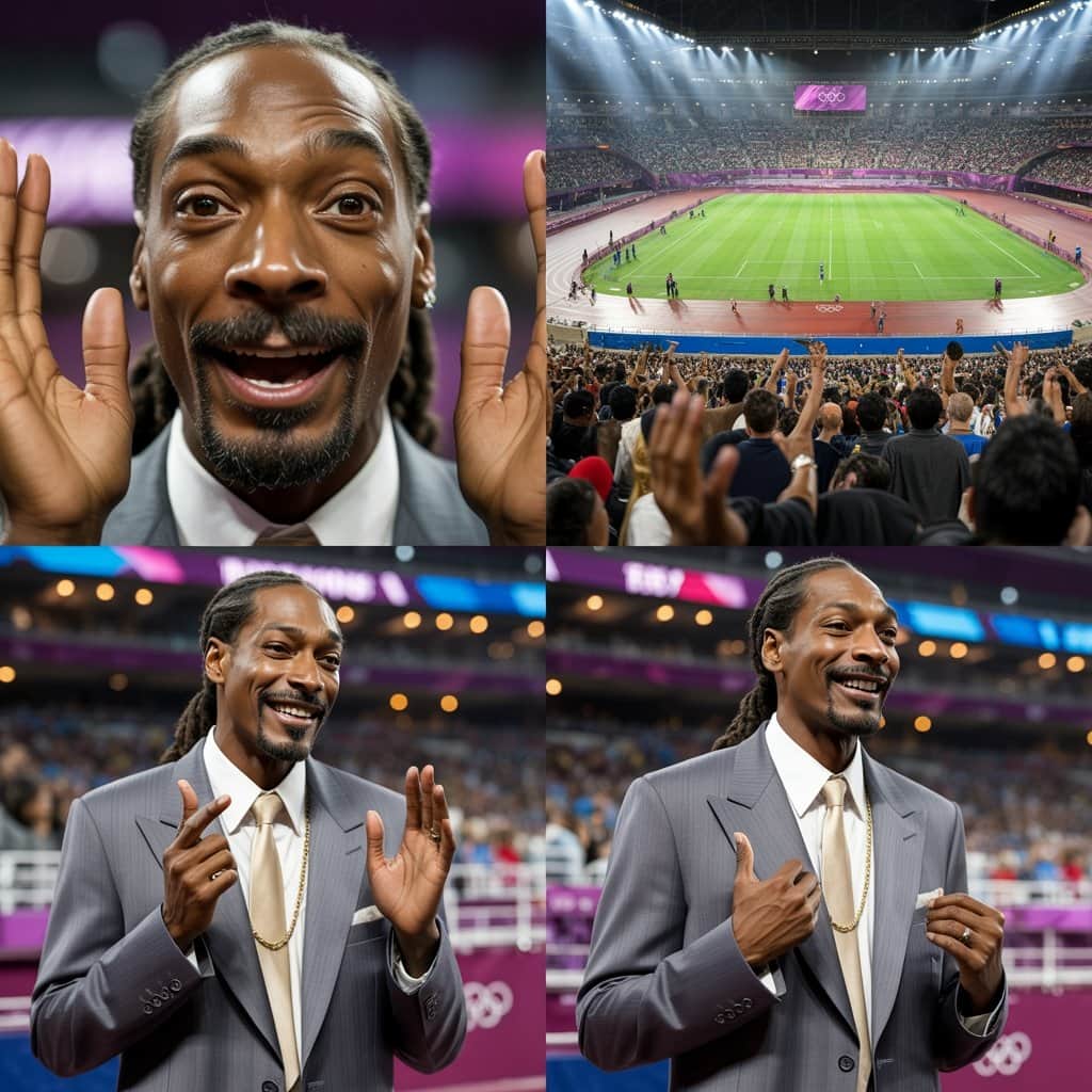 The range of emotions that made his equestrian coverage unforgettable Collage of Snoop Dogg's various animated expressions during Olympic commentary
