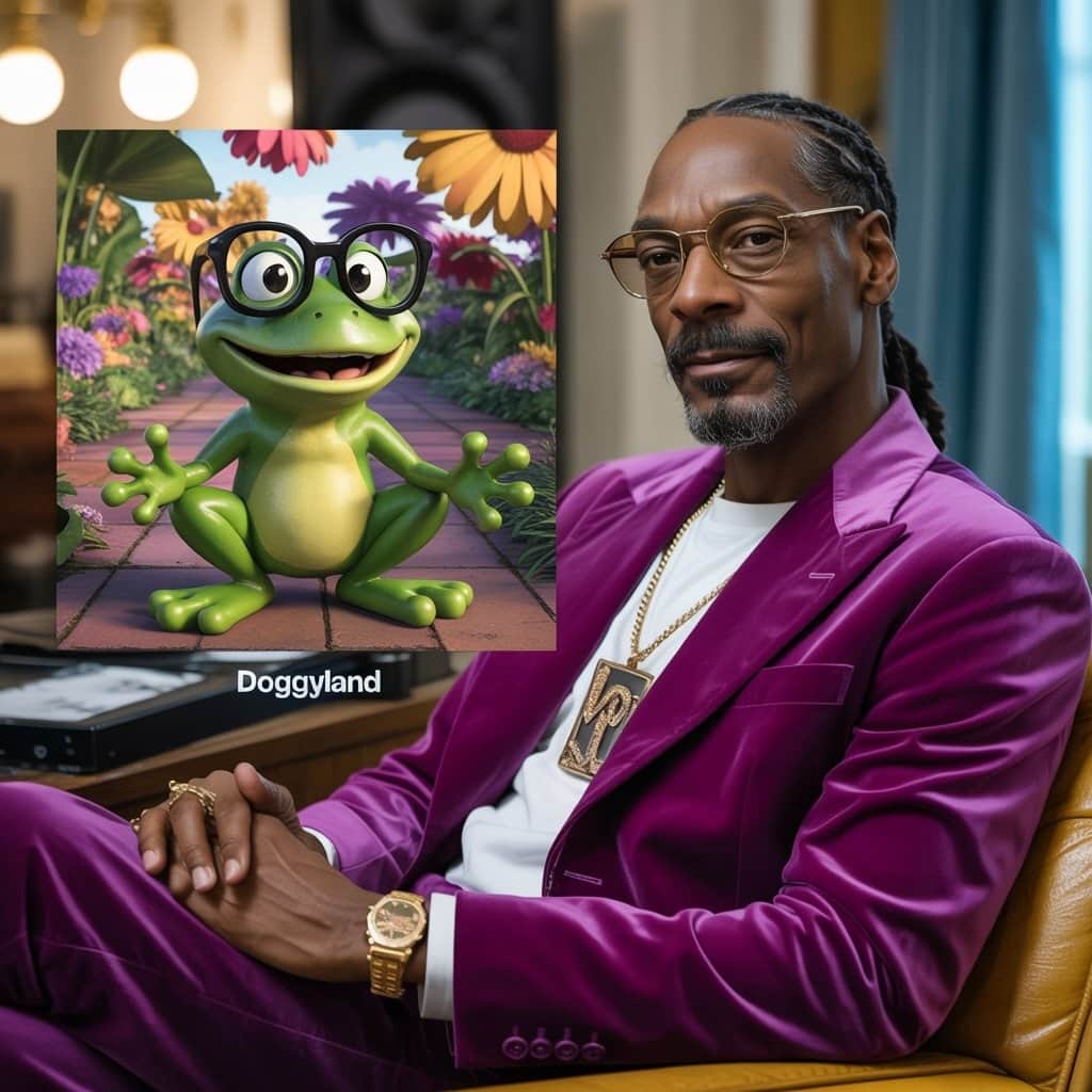 Bow Wizzle animated character design next to photo of Snoop Dogg