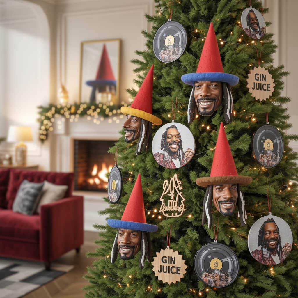 Transform your holiday décor with authentic Snoop Dogg ornaments Collection of various Snoop Dogg Christmas ornaments displayed on a decorated tree