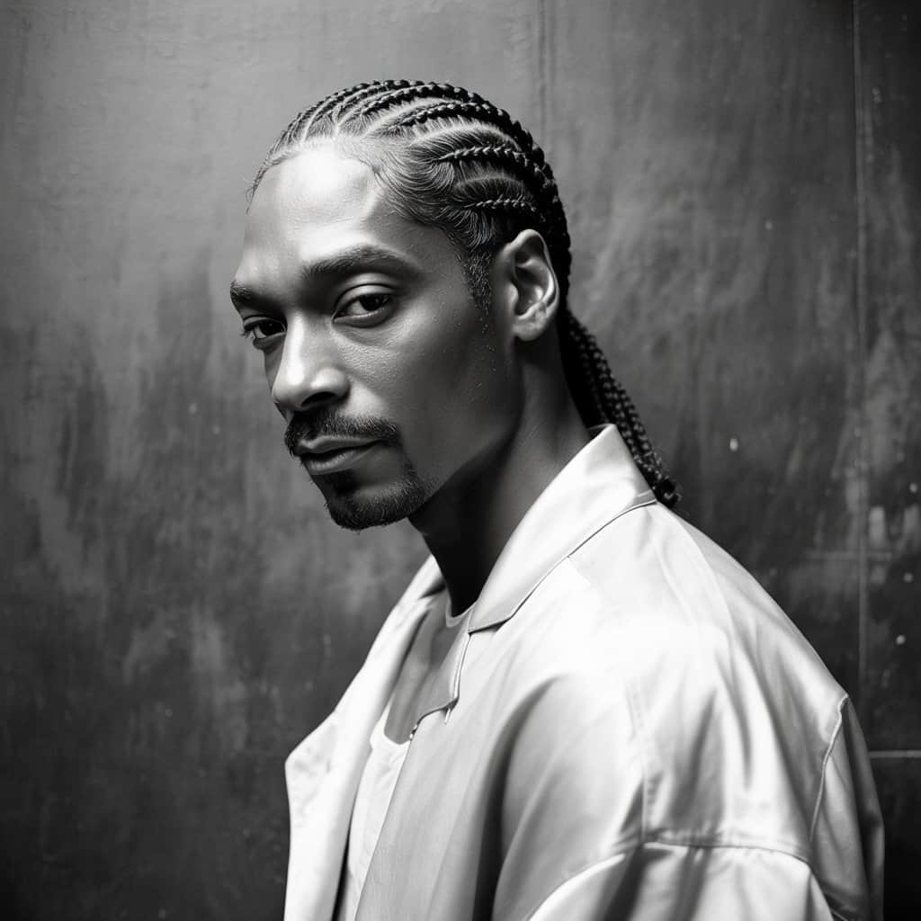 Snoop Dogg with signature cornrows during the Death Row Records era in the 1990s