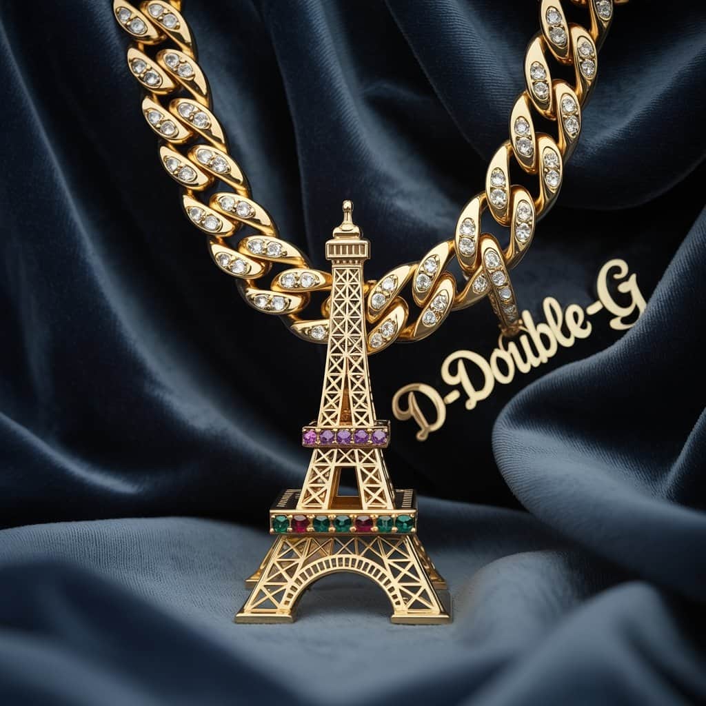 The custom Eiffel Tower chain celebrating Paris 2024 Snoop Dogg wearing his diamond-encrusted Eiffel Tower chain at the Paris Olympics