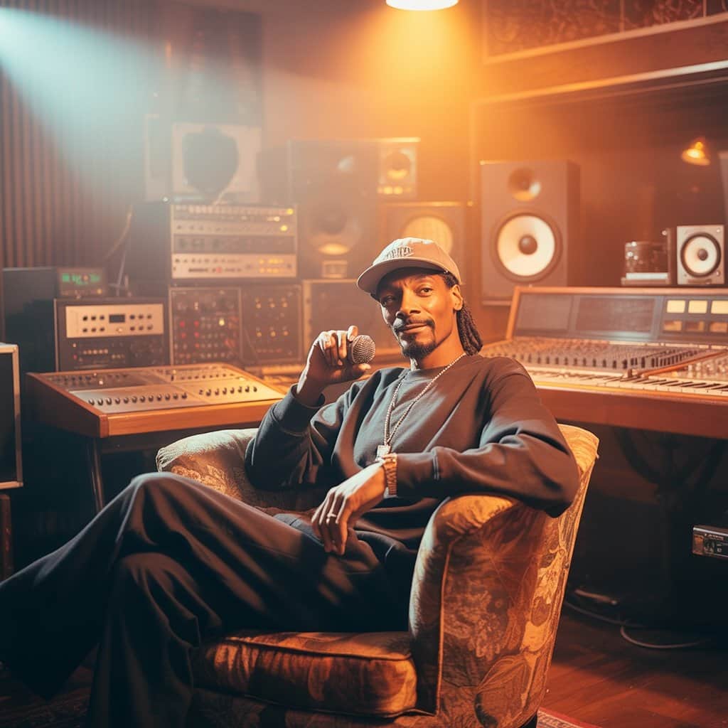 Snoop Dogg revolutionizing hip-hop with his distinctive West Coast sound Snoop Dogg in the recording studio during the G-funk era of the 1990s