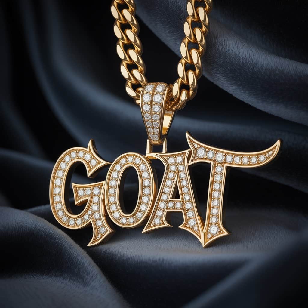 Examining the craftsmanship and symbolism of Snoop’s signature piece Close-up view of Snoop Dogg's diamond-encrusted GOAT pendant necklace
