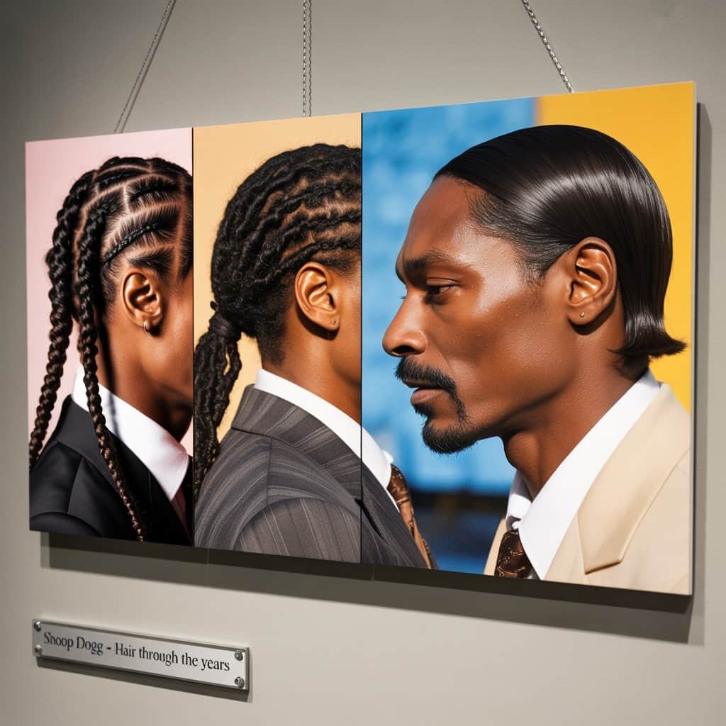 Visual journey through the Doggfather’s iconic hair transformations Timeline showing Snoop Dogg's hair evolution from braids to straight styles