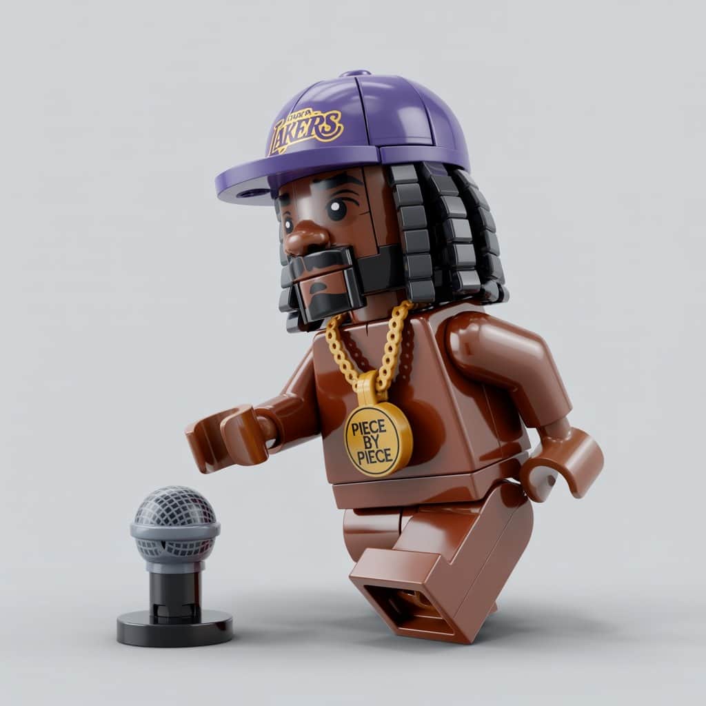 The iconic West Coast rapper transformed into LEGO form Snoop Dogg LEGO minifigure from Piece by Piece movie