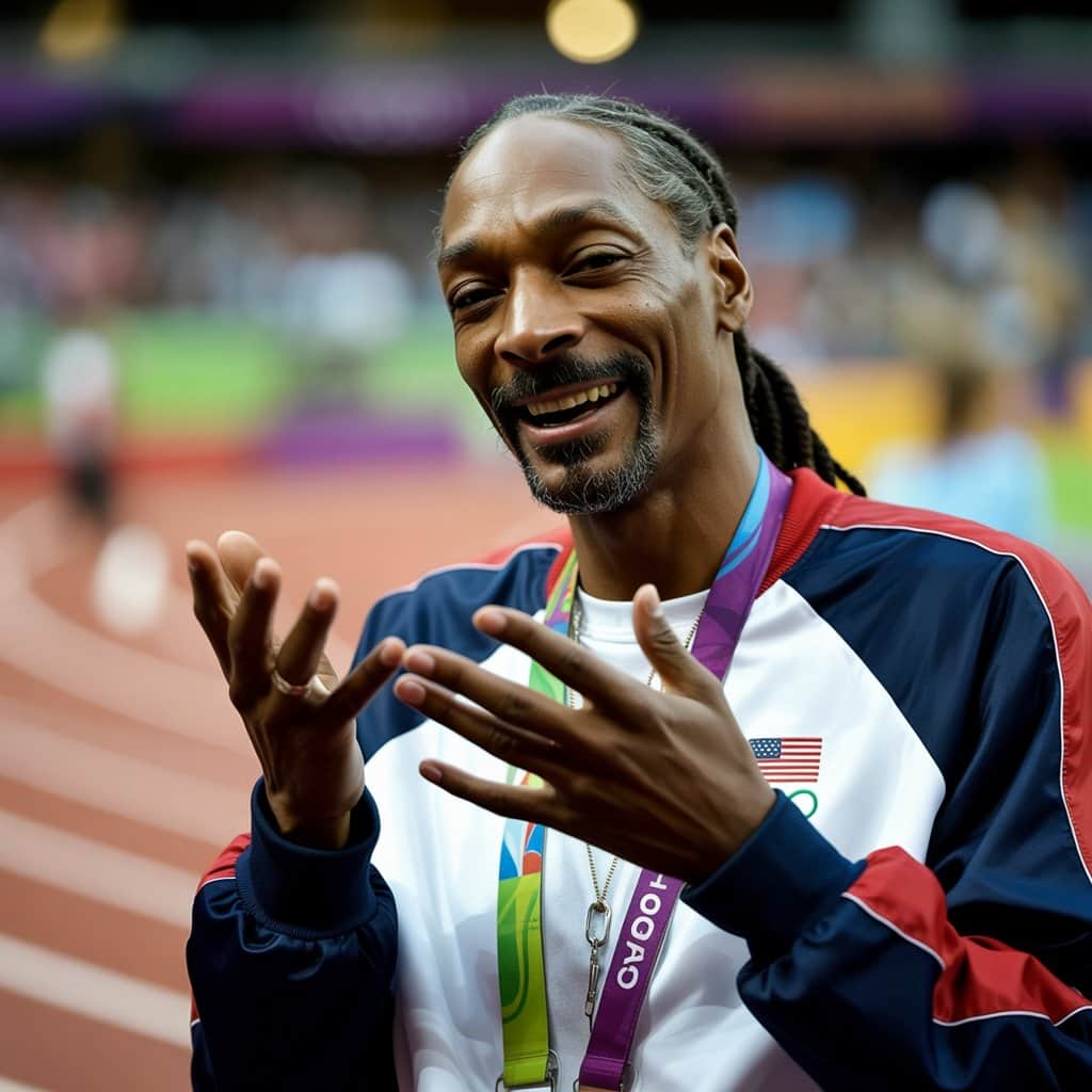Pure excitement and authentic reactions that captivated global audiences Snoop Dogg reacting excitedly during track and field commentary at Paris Olympics