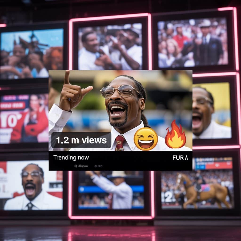 How Snoop’s Olympic moments became internet gold Collage of viral social media posts featuring Snoop Dogg's Olympic horse commentary