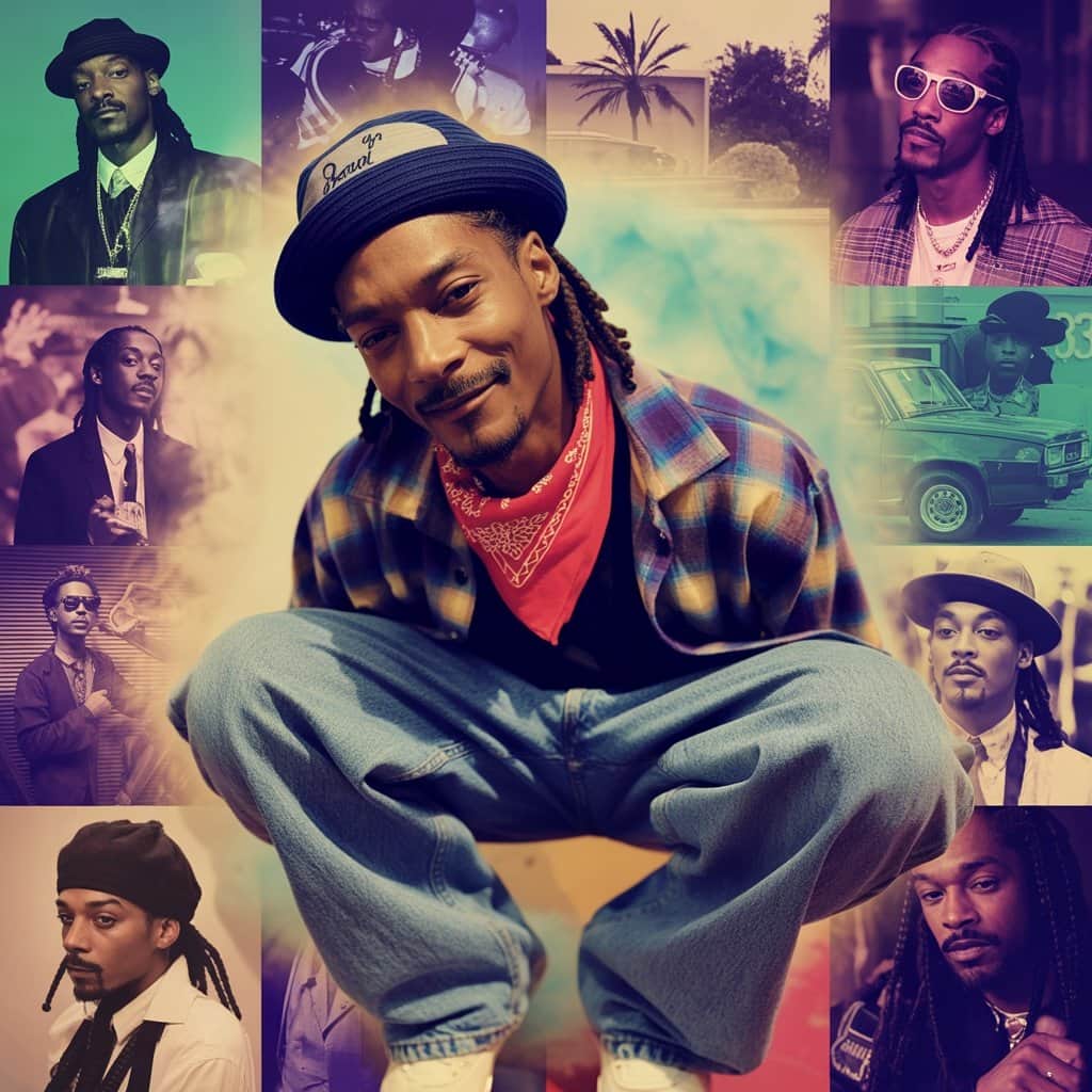 The Doggfather’s early fashion moments that defined an era Young Snoop Dogg in iconic 90s streetwear with bandana and plaid shirt